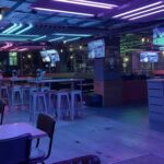 A view of Belushi's bar in Paris Canal at night.